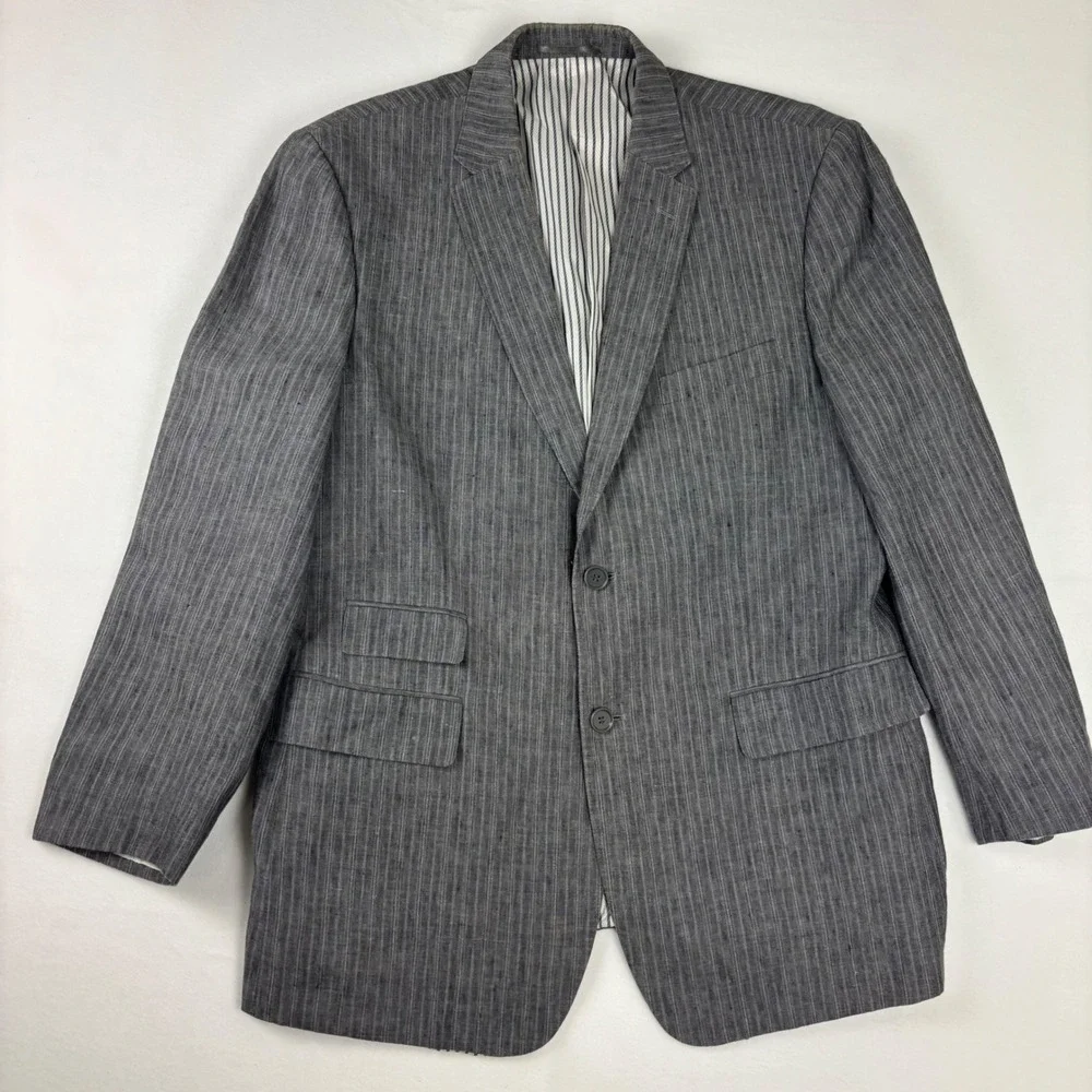 Inserch Collezione Italy Mens 100% Linen Blazer 46R  Gray Pinstripe Sport‎ Coat